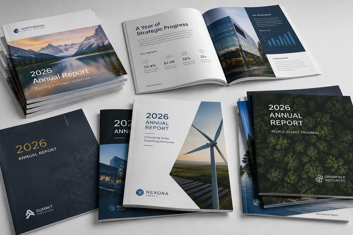 Premium corporate annual report with matte cover