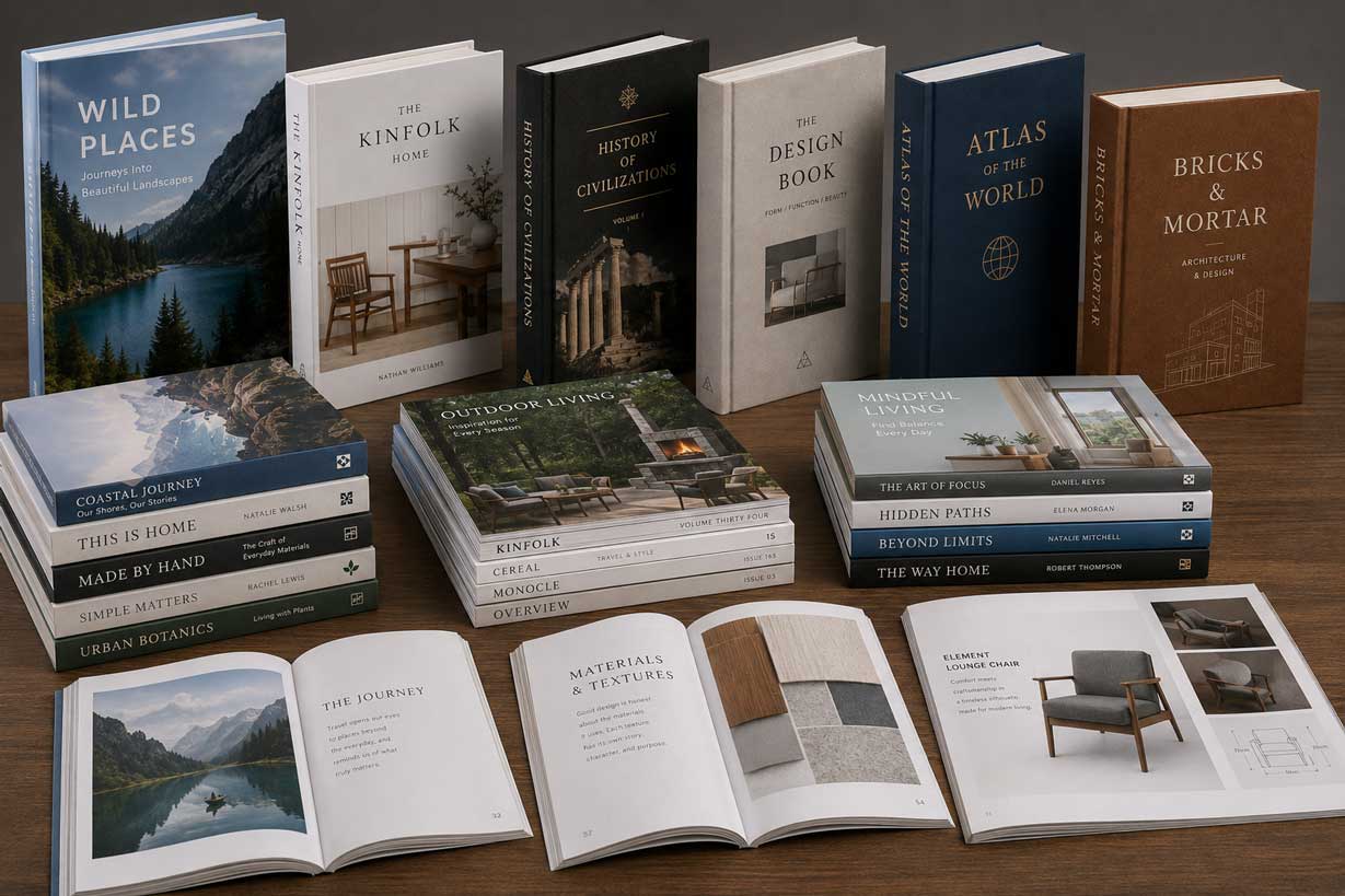 Several perfect-bound and hardcover books