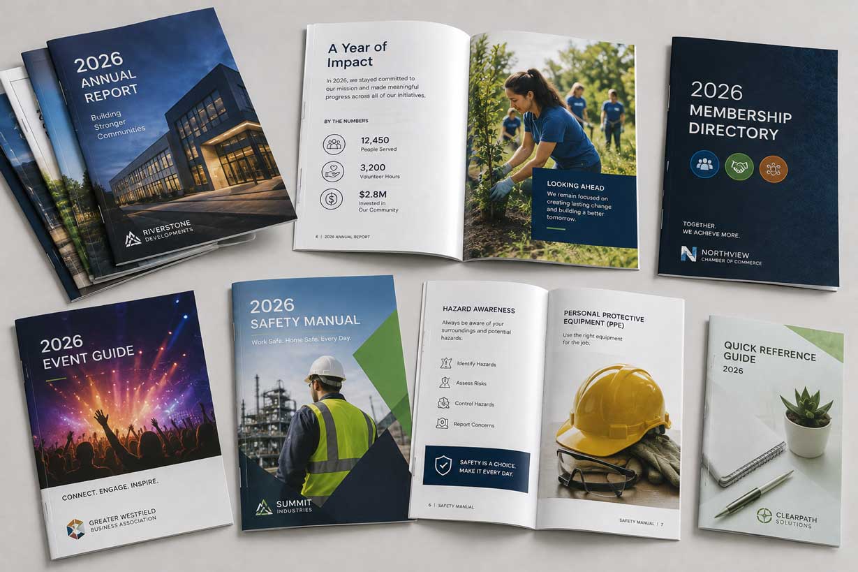 Stapled and perfect-bound manuals and directories